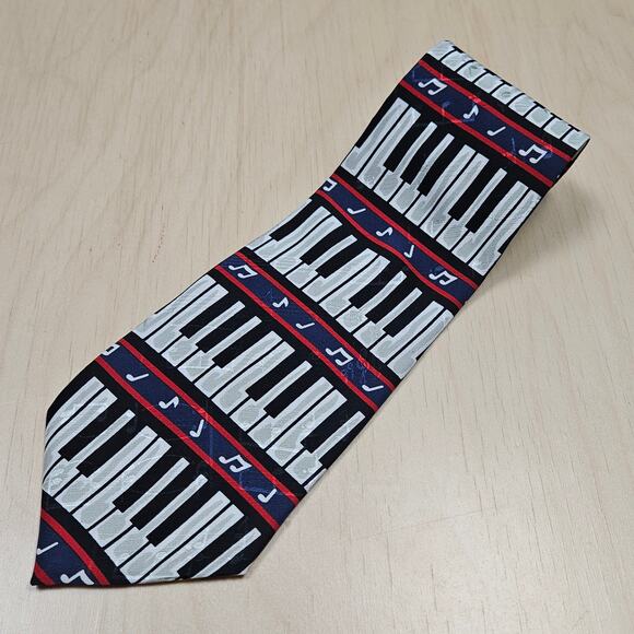 Jazz 100% Silk Necktie Keyboard Music Notes Black White Instrument Piano Gift - Picture 2 of 4